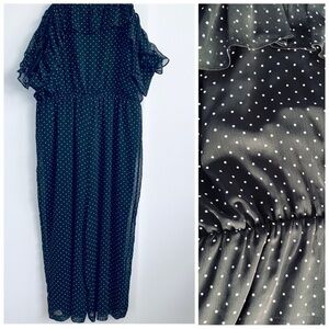 Polka Dot Black Chiffon Ruffle Jumpsuit New Size: US M